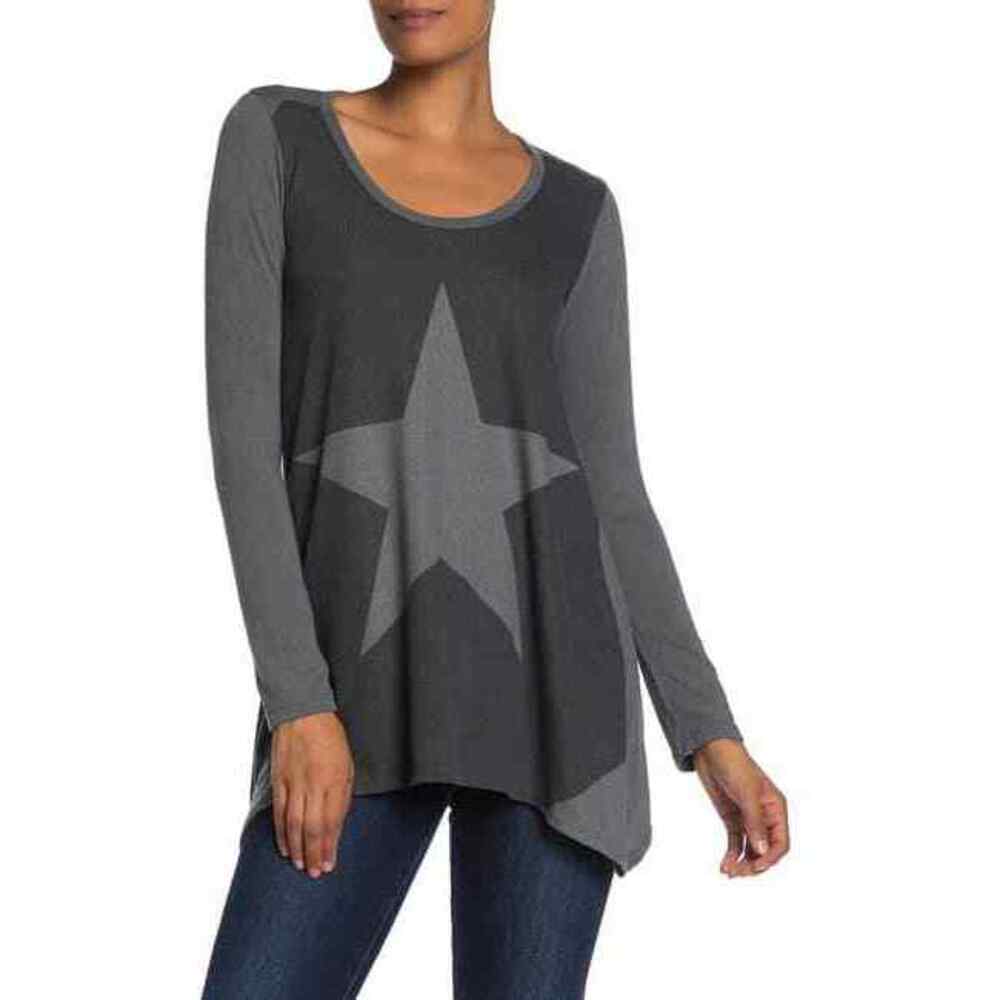 Go Couture Women's Long Sleeve Handkerchief Tunic Sweater L $168USD made in USA